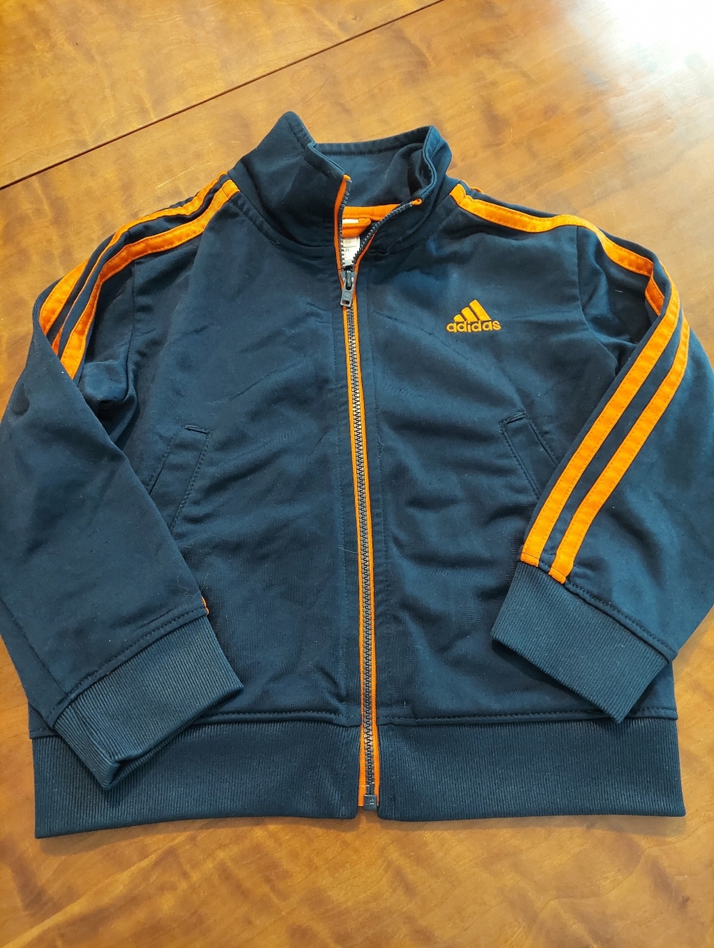 Adidas Jacket Boys 2T Blue Orange Stripe Full Zipper Two Pockets Track Jacket